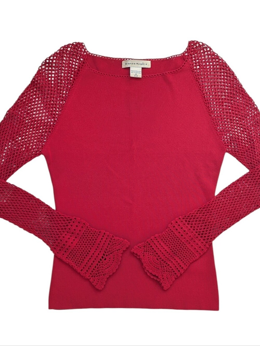Vintage Crochet Red Knit Bell Sleeve Top